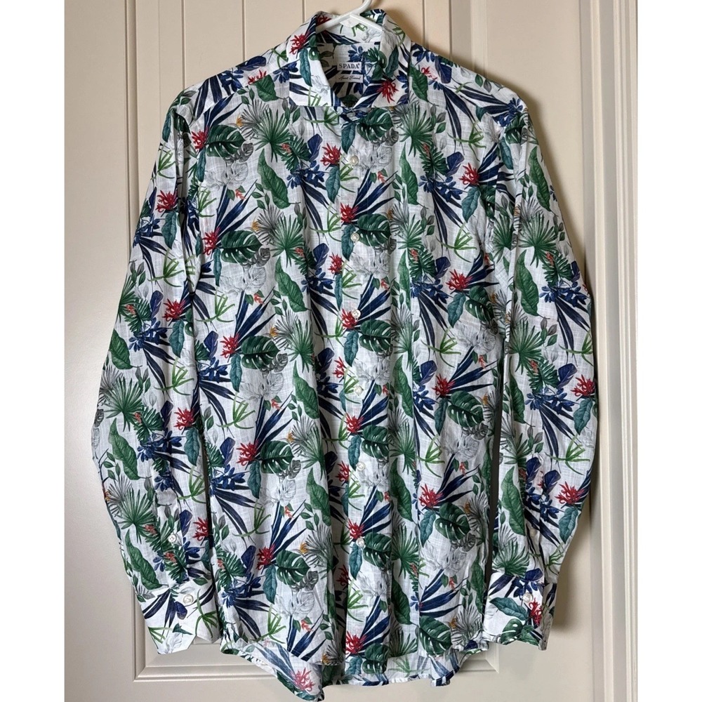 Spada Roma Button Up Shirt Mens 15.5/39 Botanical Print Long Sleeve 100% Cotton